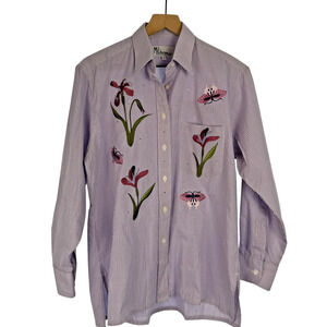 MILI DESIGNS Embroidered Blouse Top Womens Purple S Gingham Check Butterflies